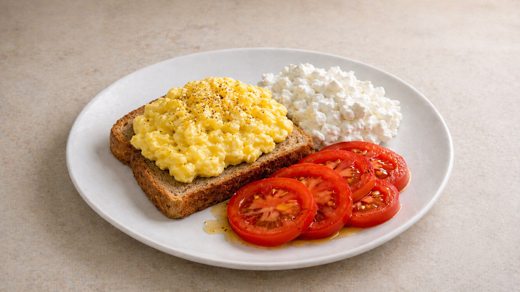 high protein eggs with whole wheat bread and cottage cheese