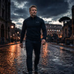 Athletic male walking on dark cobblestone street in Rome — how to lose weight the real way